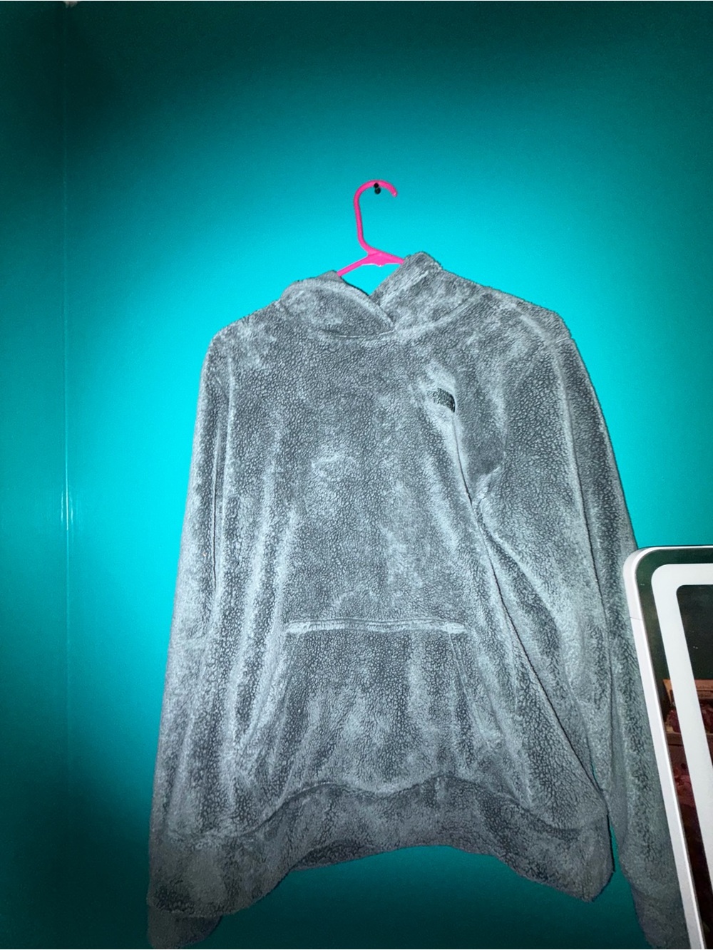 Green Cozy Gray Sherpa Hoodie Sweatshirt north face medium size
